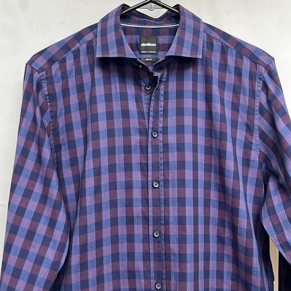 Strellson slim fit shirt - size 39 - 15.5 - medium checks plaid purple blue - Picture 2 of 7